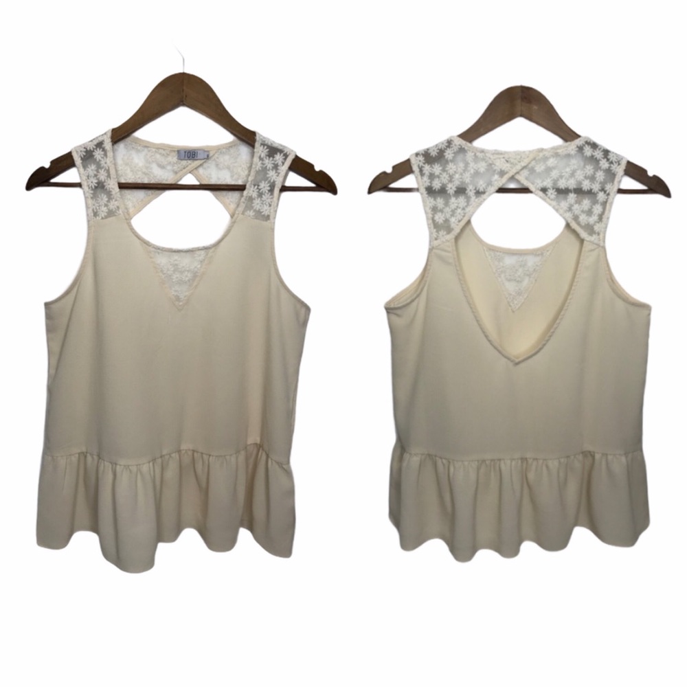 Tobi | Cream Blouse With Lace Detailing & Cut-Outs •